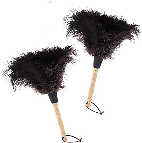 Midoneat Natural Black Ostrich Feather Duster,2 Packs,Car Duster Interior/Exterior Cleaner, Cleaning for Blinds Kitchen Keyboard Office, Smart and Soft and Fluffy (Black)