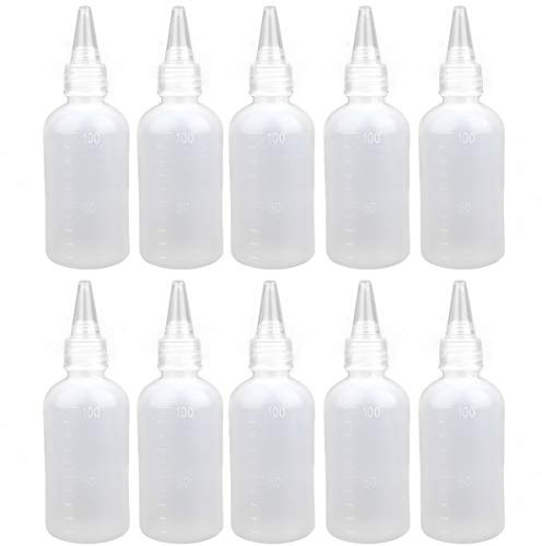 SUPVOX 10 Pcs 100Ml Transparent Squeeze Lotion Bottles with Needle Mouth and Capacity Scale Refillable Travel Dispenser Bottles for Liquid Soap Hair Oil and Moisturiser Storage