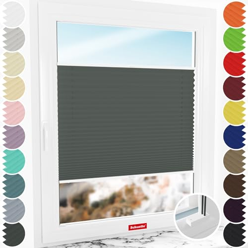 Schuette® Plissee mit Bohren zum Anschrauben ● Thermo Kollektion: Before Storm (Grau) ● 40x200cm (Breite x Höhe) ● Suprafix Faltrollo Befestigung ● Bequeme Rollo Montage inkl. Video