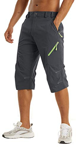 KEFITEVD Herrshorts, under knät, snabbtorkande, 3/4, vandring, långa promenadshorts, sommar, tunna capribyxor med 4 fickor med dragkedja, Mörkgrått, 44 SE