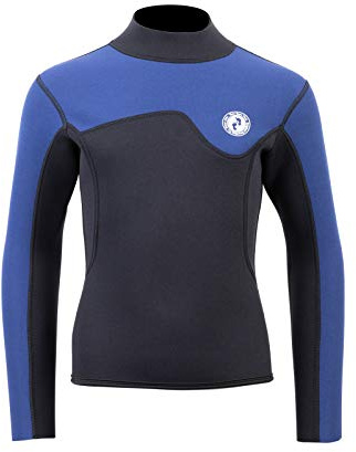 Two Bare Feet Kids Aspect 2.5mm Back Zip Wetsuit Jacket - Childrens Wetsuit Top (Black/Blue, 2XL)