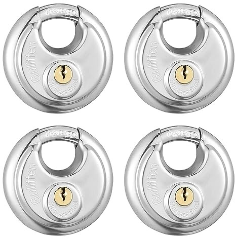 4 Pack Keyed Alike Disc Padlock, Stainless Steel Lock with Key,2-3/4 in.Wide,3/8 in. Diameter Shackle, Discus Lock for Storage Unit, Sheds, Garages and Fence