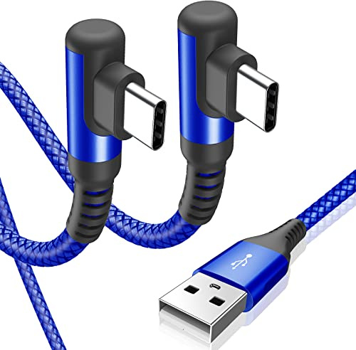 USB C Kabel 90 Grad Winkel [2Stück 3m] Schnellladung, Ladekabel USB C Nylon Type C Kabel für iPhone 15 16/Pro/Max/Plus,Samsung Galaxy S25 S24 S23 S22,S21,S20 S10 S9,S8,Note20,M31 M30s M20,A71 A52 A51