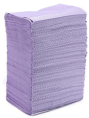 PJRYC 125 Stück Zahn-Lätzchen, 33 x 45,7 cm, 3-lagig, Einweg-Lätzchen, wasserdicht, für Patienten, wasserdicht, Tattoo-Lätzchen, Zahnbauch(Lila)