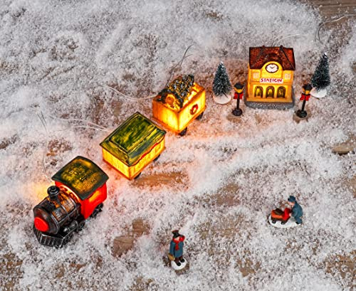 Spetebo LED Deko Weihnachtszug - Set 10-teilig - Weihnachtsdorf Szene beleuchtet Batterie betrieben - Weihnachtsstadt Tischdeko Fensterdeko