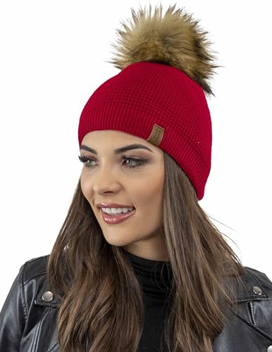 VIVISENCE Damen Bommelmütze Winter Wintermütze Warmem Garn Antistatische 7041
