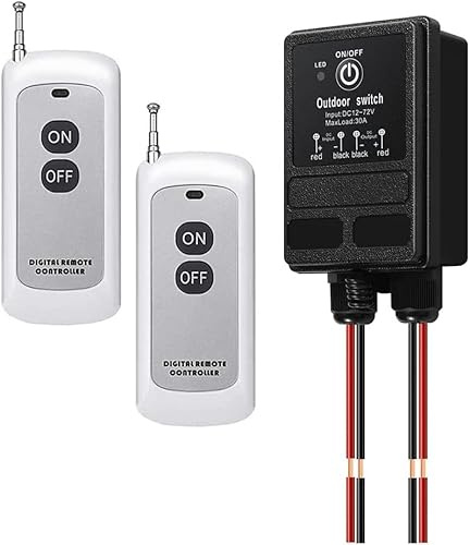 WOODGUILIN 12V 30A Drahtloser Funkschalter mit Fernbedienung Relais | DC12V/24V/48V/72V 984FT Long Range für Pumpen Motoren Licht Rolltore Autos und Landmaschinen (DC 12V 300m)