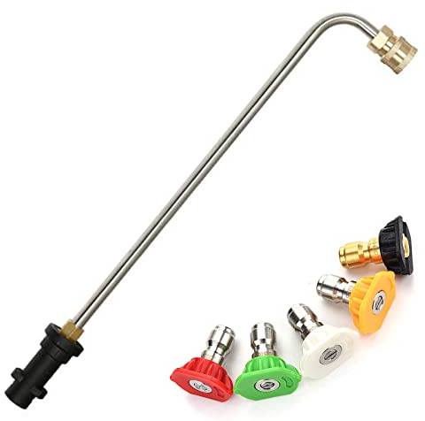 Pressure Washer Lance Extension Wand, 15.4 Spray Attachment Lance Wand Extension for Karcher K2 K3 K4 K5 K6 K7, 5 Spray Nozzles, 90° Curved Rods