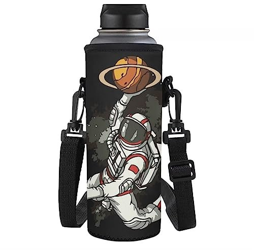 HUIACONG Housse pour bouteille d'eau Jupiter Astronaute - Sac de basket-ball avec bandoulière - Léger - En néoprène - Isotherme - Porte-bouteille en verre