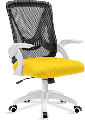 Blisswood Adjustable Office Chair, Desk Chair, Mesh Swivel Computer Chair With 90° Flip-up Armrest With Lumbar Support Adjustable Height (Yellow & Black)
