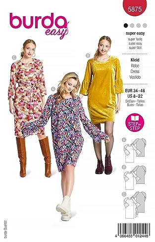 Burda Schnittmuster, 5875, Schöne Kleider selber nähen [Damen, Gr. 34-48] Level 1 für Anfänger