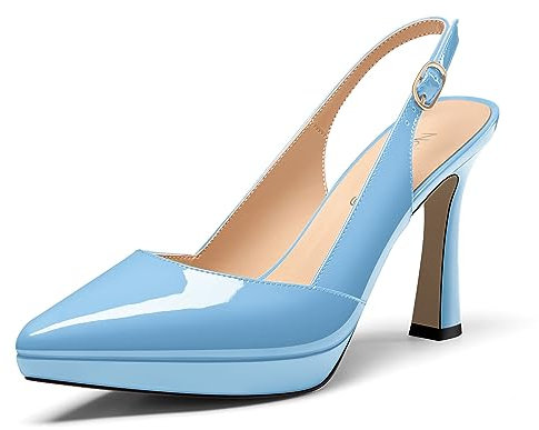 NobleOnly Donna Spillo Alto High Tacco Heel a Punta Slingback Piattaforma Pumps Slip-on Fibbia Casual Dress Scarpe 10 CM Heels Blu Cielo 45 EU