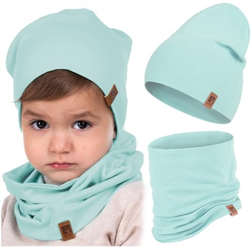 HEYO Kinder Set Beanie Mütze Schlauchschal Baumwolle Rundschal weich Mädchen Jungen Herbst Frühling Frühlingsset Herbstset