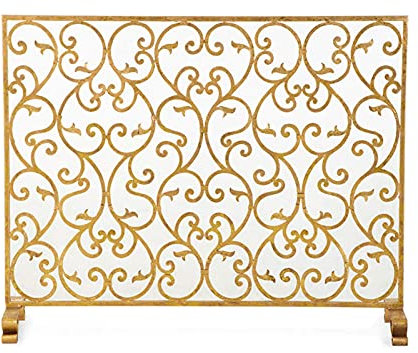 Kaminschutz, großer Flacher Torständer aus Metall, 77,9 cm, freistehend, massives Eisen-Kaminschutzpaneel für drinnen und draußen, Funkenschutz, Netzabdeckung für Kinder und Haustiere (Gold) The New