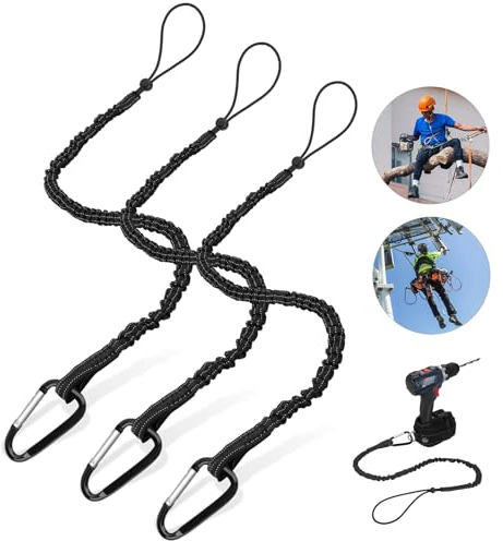 LALATOK Tool Lanyard 3pcs Extendable Safety Tool Tether 90cm-170cm Length with Thick Stainless Steel Carabiner Hook Fall Protection Anti Break For Roofers, Construction Maximum Weight 10kg/22lb