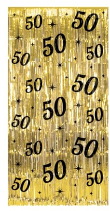PD-Party - Glitzer Vorhang für 50. Geburtstag - Jubiläum - Schwarz Gold Deko - Party Dekoration für Junge & Mädchen - 1 x 2 m