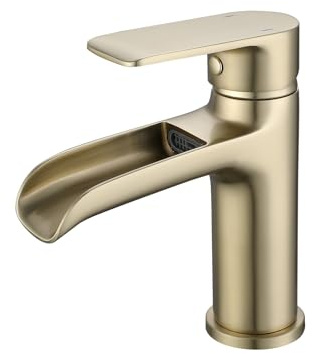 Waterfall Basin Mixer Tap Basin Mixer Tap Bathroom Taps Waterfall Mixers Single Lever Brushed Gold Brass Sink Mixer Tap with Hoses