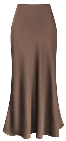 seiveini Satin Rock Damen Lang Elegant Sommer Röcke Hohe Taille Maxirock Plissee Sommerrock Flowy A Braun S