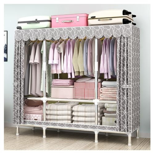 UYSELA Kleiderschränke aus Stoff,Kleiderschränke mit Hängestangen und Lagerregalen,tragbare Organizer-Garderobe mit Vorhang für Schlafzimmer (Farbe: C,Größe: 145 x 45 x 170 cm)