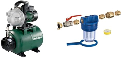 Metabo Hauswasserwerk HWW 4000/25 G (600971000) Karton, Nennaufnahmeleistung: 1100 W, Max. Fördermenge: 4000 l/h, Max. Förderhöhe: 46 m & 620358 Pumpenmontage Set MSS 310 - HWA/P -903061260