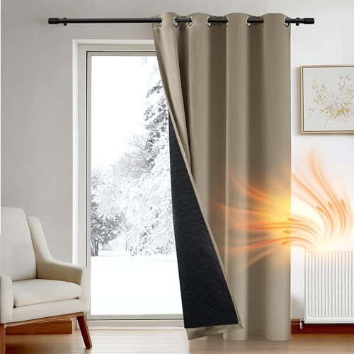 Deconovo Thermovorhang Kälteschutz, Gardinen mit Ösen gegen Kälte, Wärmeisolierend Vorhang Verdunkelung Wohnzimmer, 260x140cm(HöhexBreite), Taupe, 1 Stück