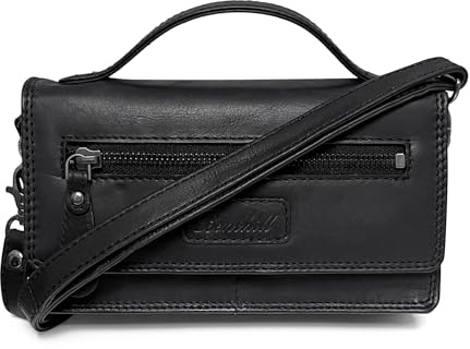 Benthill Reisebrieftasche XXL Echt-Leder - Kleine Umhängetasche aus echtem Leder - Travel Dokumententasche - Großes Portemonnaie - Handgelenktasche, Farbe:Schwarz