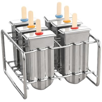 Moldes para paletas de acero inoxidable | Molde de helado casero - Moldes de metal para paletas, moldes de acero inoxidable, moldes para polos de hielo con soporte, 6 moldes de helado con 100 palos de