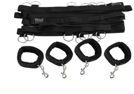 1 pieza de muñequeras y tobilleras de felpa negras ajustables con múltiples bucles, utilizadas para atar cuerdas bajo el colchón