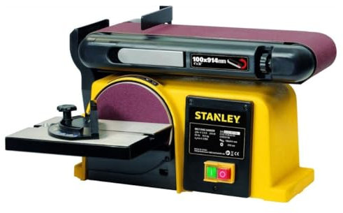 STANLEY - Levigatrice da banco 370 W Base in ghisa 2 in 1: disco 150 mm e nastro 100 x 914 mm SXBS914E