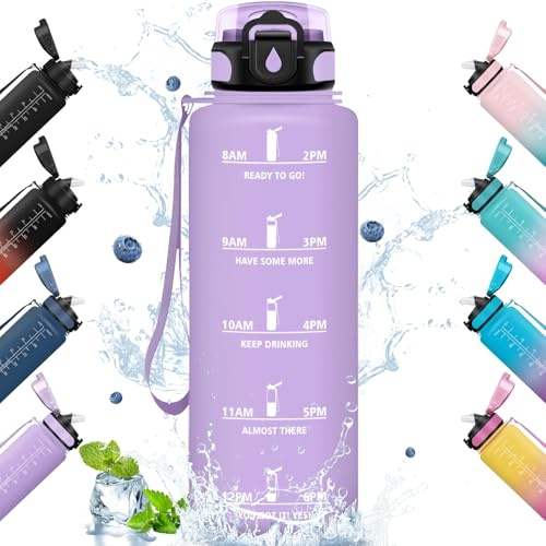 HoneyHolly Trinkflasche Sport 1.5L mit Strohhalm, Auslaufsicher, Wasserflasche, mit Zeitmarkierung, Trinkflasche Kohlensäure Geeignet für Outdoor, Radfahren, Fitness, Yoga