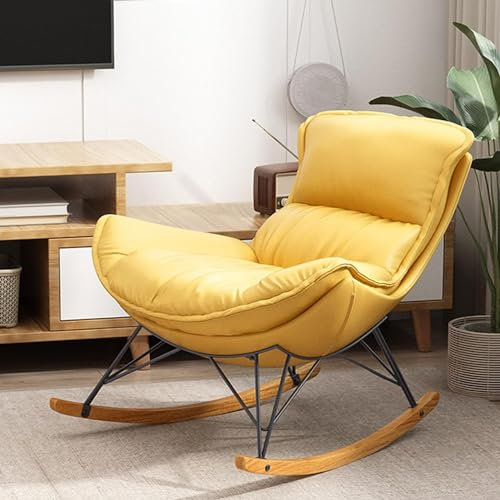 ZXFDMSWJ Freizeit-Schaukelstuhl- und Fußhocker-Set, Bequeme Schaukelstühle für das Wohnzimmer, Terrassenstühle für Gartenmöbel, bequemer Liegestuhl für das Wohnzimmer/Schlafzimmer (Farbe: Gelb)