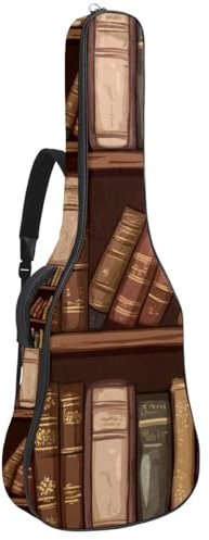 Bassgitarrentasche mit Vintage-Büchern mit Bibliotheksregalen 62, Akustikgitarrentasche 101,6 cm (40 Zoll) E-Gitarrenkoffer, wasserdichte Oxford-E-Gitarren-Gigbag für akustische Konzertgitarre,