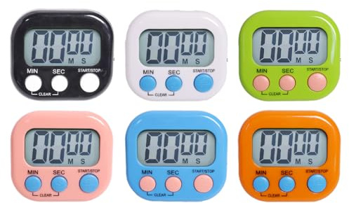 Abiyou 6PCS Magnetische Stoppuhr Küchentimer, Timer Digital mit LCD-Display, Küchentimer Digital, Kurzzeitwecker Küche, Eieruhr Magnetisch, für Schule, Küche, Sport, Gym(6 Farben)