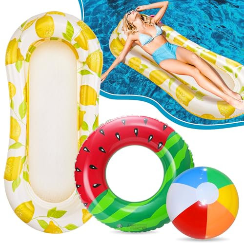 Edmirfun 3 Pièces Flottant Hamac Gonflable, Gonflables Bouee, Flotteur Gonflable Piscine, Anneaux de Natation et des Ballons de Plage, Les Enfants Adultes Plage Piscine Extérieure Fournitures de Fête