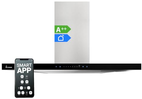 Hotte aspirante cuisine 90 cm | Hotte Murale | acier inoxydable | verre noir | WiFi | arrête automatiquement | Opération tactile | FLAT9006ED