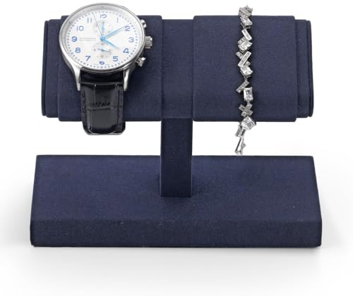 Papten Watch Display Stand Microfiber Double Watch Stand for Men Suitable for Display and Storage Bracelets, Watches and Bangles（blue）