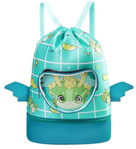 SilverChry Bolsa de Natación Niño, Mochila Piscina Niño Impermeable, Mochila de Cuerdas Niños, Bolsa de Deporte con Cordón, Bolsa Piscina Niña Separación en Seco-Húmedo con Compartimento (verde)