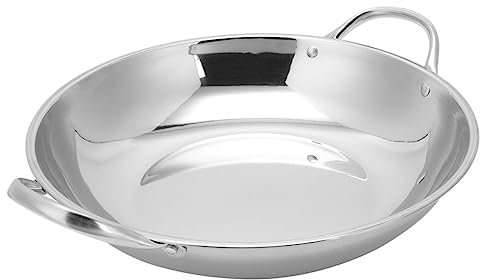 SOIMISS Edelstahl Wokpfanne Flach 26cm Doppelgriff Multifunktionskochgeschirr Für Induktionsherd Und Gasherd Verschleißfest Leicht Zu Reinigen Küchen Hot Pot Pfanne