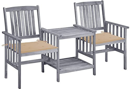 Xichuzi Gartenstühle mit Teetisch und Kissen Massivholz Akazie, Gartenmöbel, Balkonstühle, Hochlehner, Balkonmöbel, Bistrostuhl, Garten Stühle, Sit Möbel, Armlehnenstuhl - 3061305