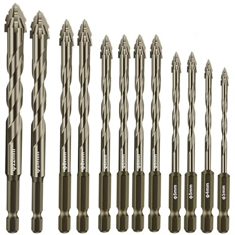 Juego de 12 broca excéntricas para dientes de sierra con 4 filos, broca multifunción de alta dureza para vidrio, cerámica, madera y metal, vástago hexagonal de 1/4