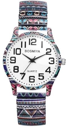 Lancardo Uhren Damen Elastische Damenuhren: Boho Analoge Quarzuhren Leicht Ablesbare Armbanduhren mit aufgedruckter Edelstahlarmband Stretchband Geschenke für Frauen Ältere bunt