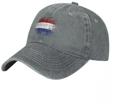 DLERFLOVR Kroatien Flagge Baseballmütze Vintage Müll Basecap Kappe 100% Baumwoll Kappe, Verstellbar Atmungsaktiv Baseballcap Draußen Sportlicher Kappen Hüte