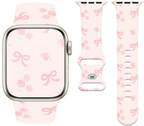 Vozehui Bow Sports Strap Compatible with Apple Watch Strap 38mm 40mm 41mm 42mm (Series 10) for Women,Silicone Sports Bowknot Band iWatch Series 11 10 9 8 7 6 5 4 3 2 1 SE, Black, Pink, Blue