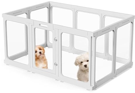 autozen 10X Welpenlaufstall, 60cm hoch Hundetoilette Wohnung aus Acryl transparenter Faltbarer Hundeauslauf mit Tür rutschfestes Hundegitter Wohnung für Hunde, Katzen, Kaninchen, Kleintiere, weiß
