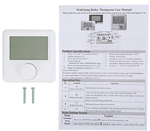 BAFOVY Thermostat Numérique, Contrôleur de Température pour Le Confort du Bureau à Domicile avec écran LCD, Relais de Commutation et Minuterie, Capteur Précis pour Le Montage Mural avec Manuel et Vis