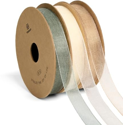 Vitalizart Nastro di Organza 0,95 cm x 27,4 m Verde & Crema & Oro, 3 Rotoli x 9,14 m, Nastro Decorativo per Confezioni Regalo, Lavori Manuali, Fiocchi per Alberi di Natale, Inviti di Nozze, Bouquet