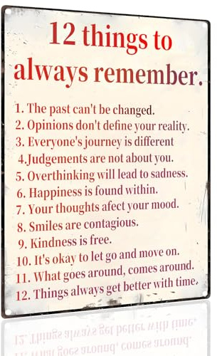 Vintage Metal Sign – 12 Things to Always Remember – Rustic Positive Wall Decor for Home, Office, Classroom, Inspirational Gift – 8x12 Inch (2541)