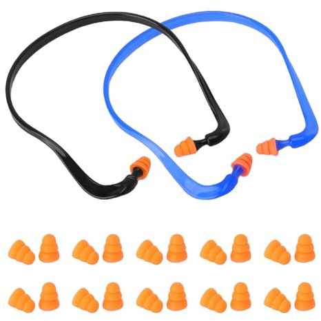 XRVRILE 2 protectores auditivos con diadema, protectores auditivos con diadema para el trabajo con 10 pares de tapones de repuesto para la reducción del ruido, 14,5 x 13 x 1 cm, negro y azul