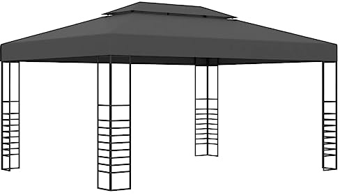 Paviljong 3 x 4 m antracit, stor trädgårdspaviljong med stålkonstruktion, ventilerat tak av 100 % polyester, perfekt för utomhusevenemang, uteplats, trädgård, terrasstak