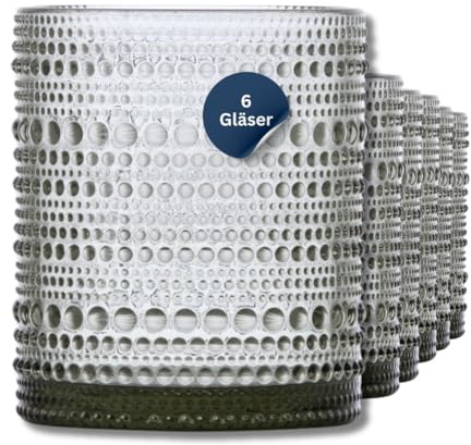 Fortessa Gläser Set Jupiter, 6er-Set, grün-grau (Olive/Smoke) | Universal Trinkgläser im Vintage-Stil, Wassergläser auch als Teelichthalter nutzbar, spülmaschinenfest